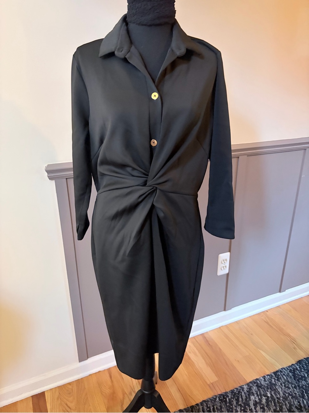 Gretchen Scott Twist & Shout Black Twist-Front Shirt Dress